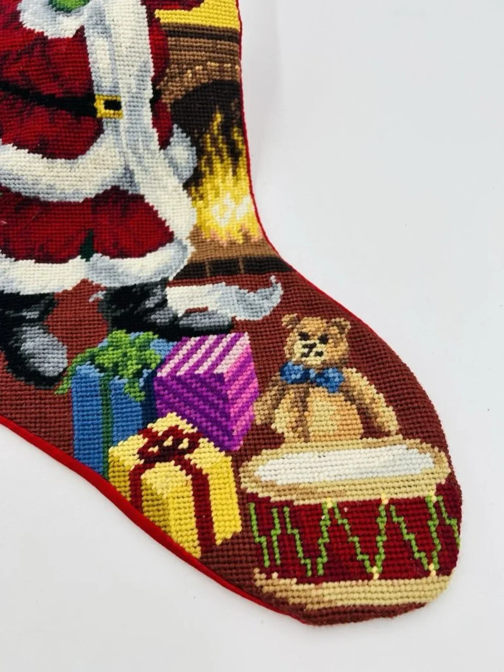 VTG Lillian Vernon Needlepoint Christmas Stocking Santa Gifts W/ Name “Hailey”